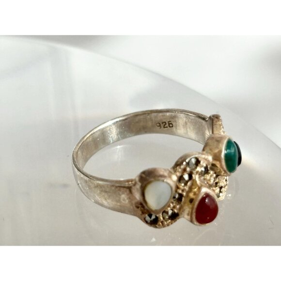 Multi Gemstone SW Style Wavy 925 Sterling Silver Vintage Ring - sz 7.5 - Picture 10 of 14
